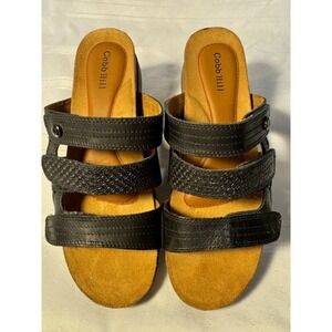 Cobb Hill Women's Size 7 Black Triple Strap Leather Comfort Slide‎ Sandals